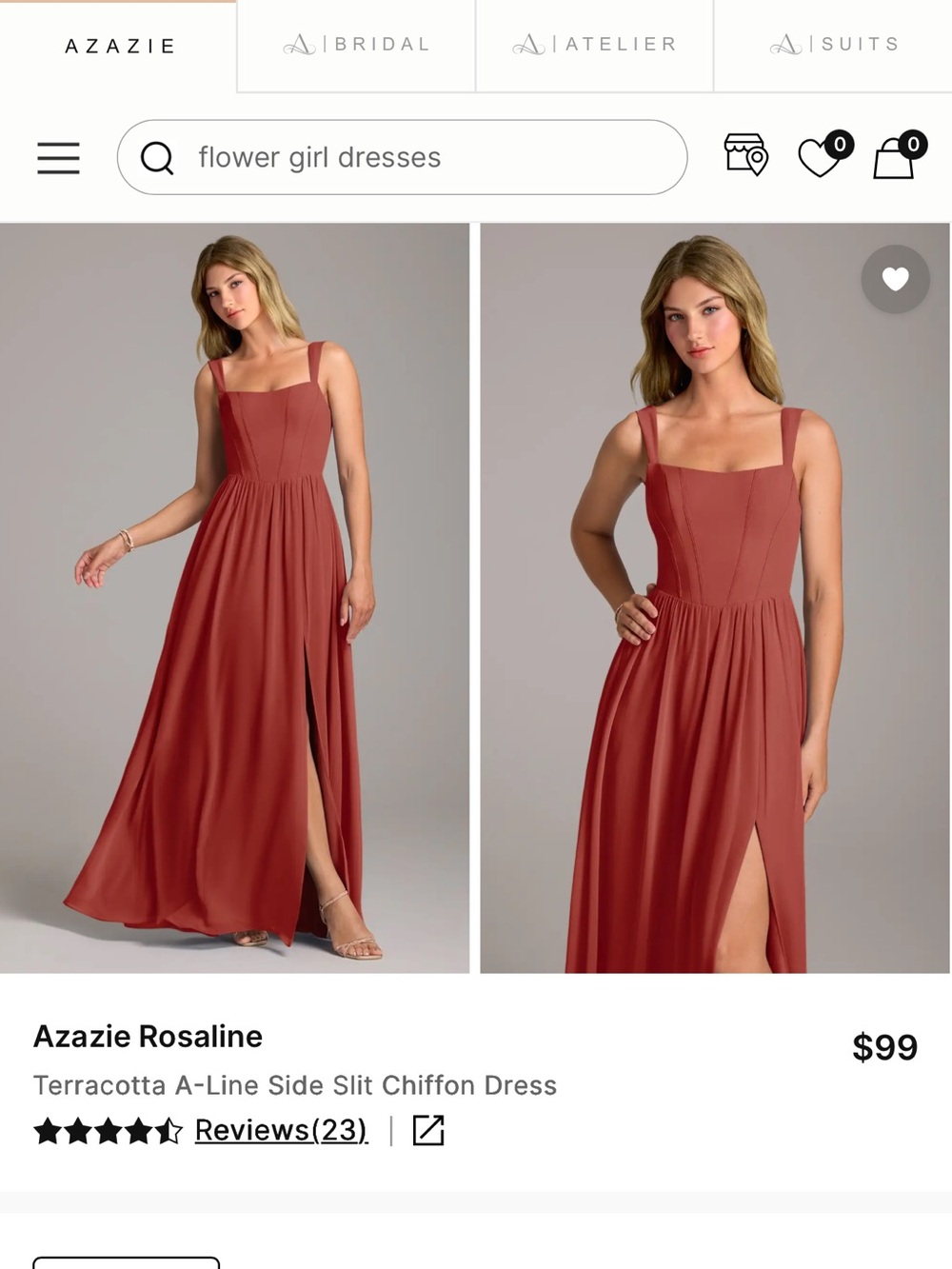 Azazie Rosaline Terracotta Square Neck A-Line Maxi Dress with Side Slit